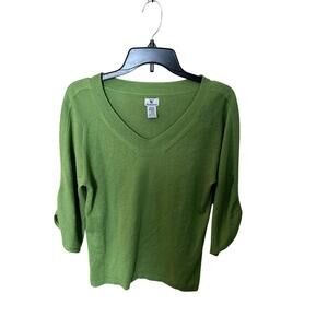 Worthington V-Neck Sweater 3/4 Sleeve‎ Knit Top Green Casual Medium